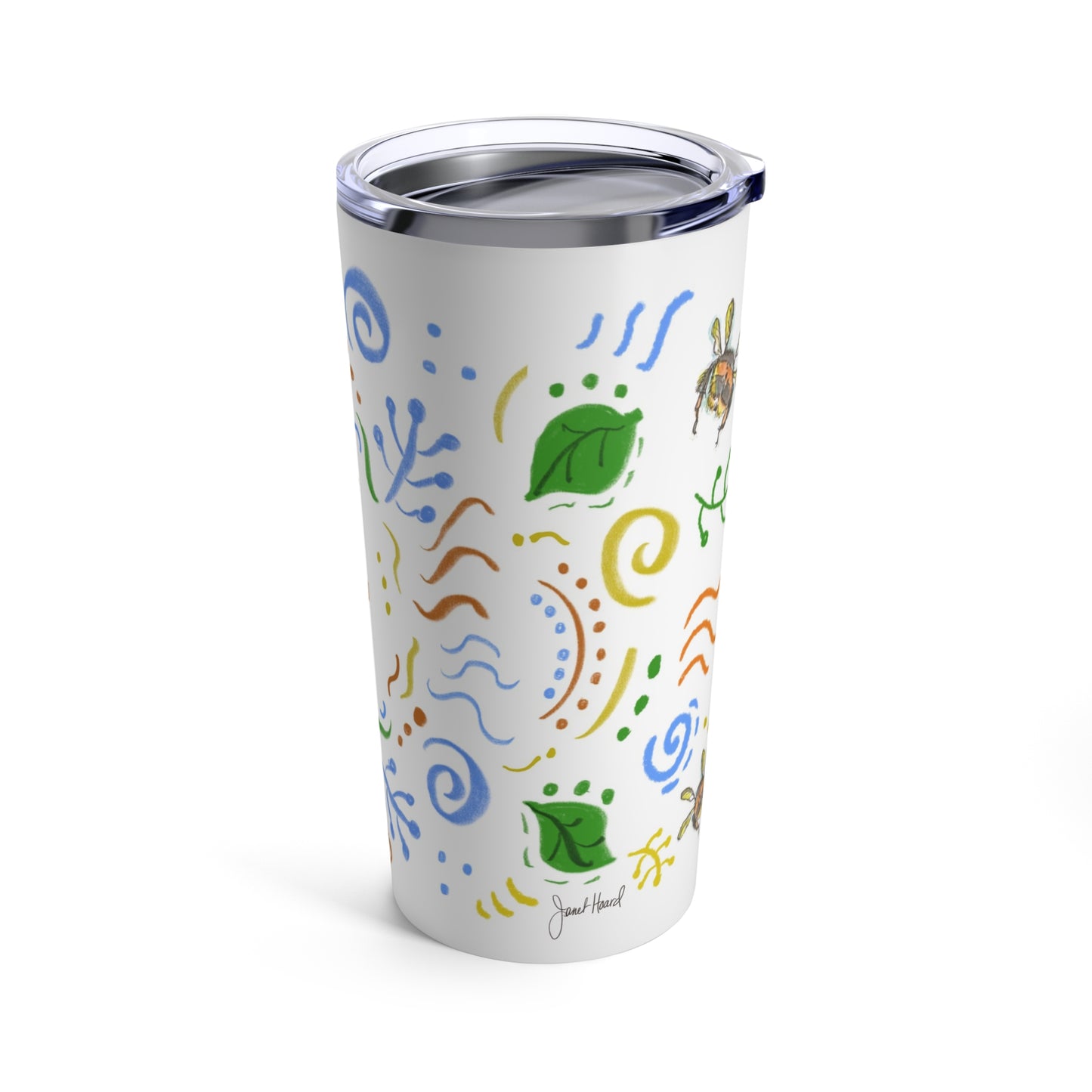 Tumbler 20oz "Hum of Bees" with handmade art by Janet Hoard