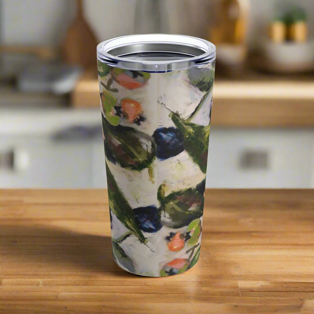 Tumbler 20oz "Luscious Blueberries" Oil Painting by Janet Hoard