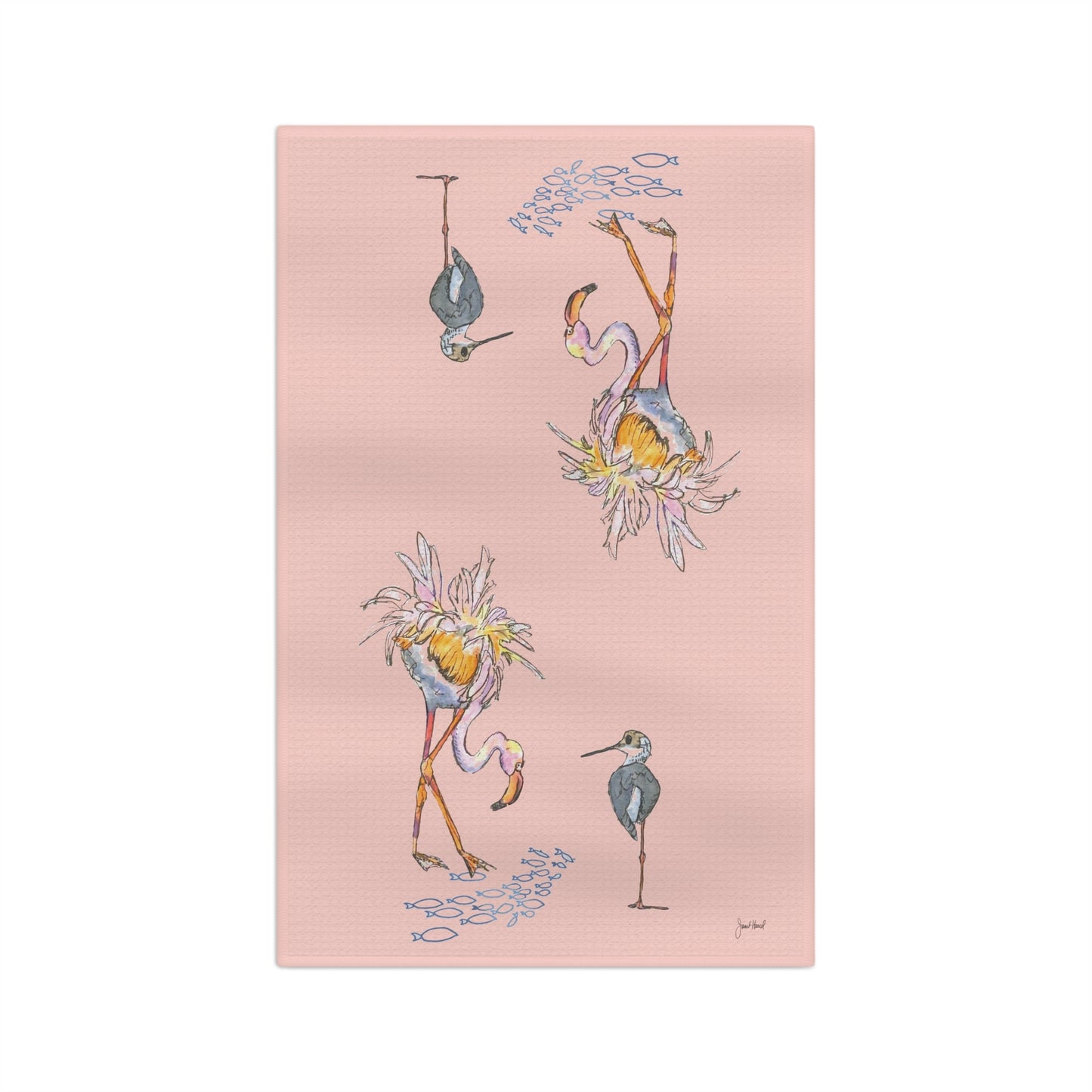 Tea Towel Microfiber "Salty Birds-Pink" art by Janet Hoard