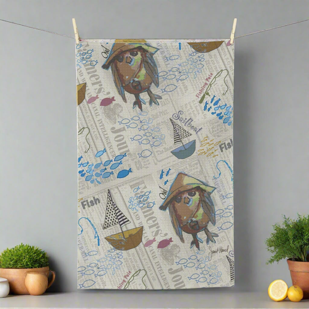 Kitchen Towel Microfiber "Sail Away" art by Janet Hoard