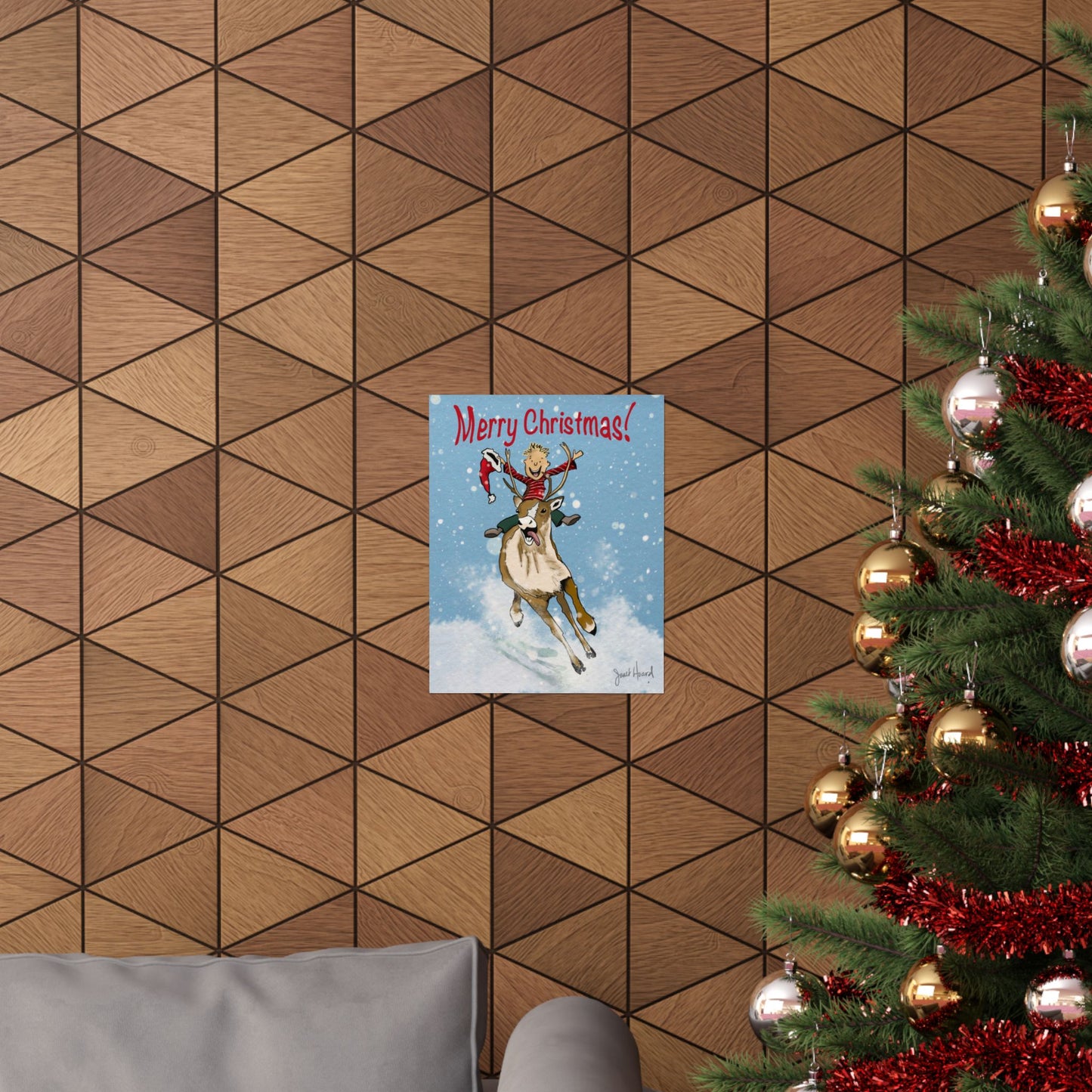Poster "Merry Christmas - Reindeer" art by Janet Hoard