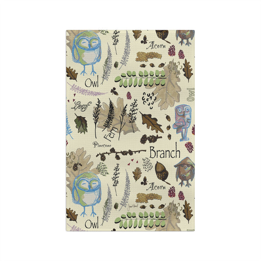 Kitchen Towel Microfiber "Hoot & Harvest" art by Janet Hoard