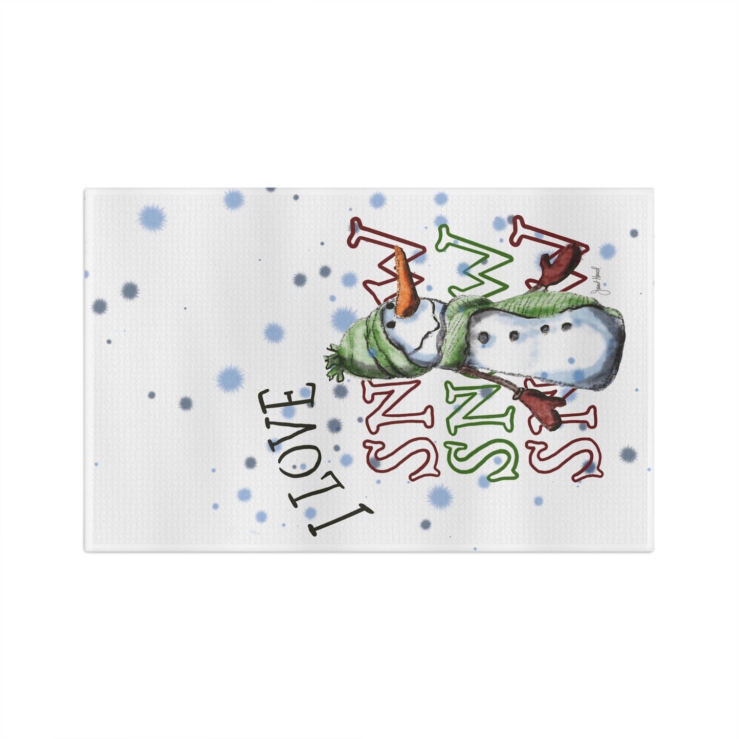 Tea Towel Microfiber "I Love Snow Snow Snow" art by Janet Hoard