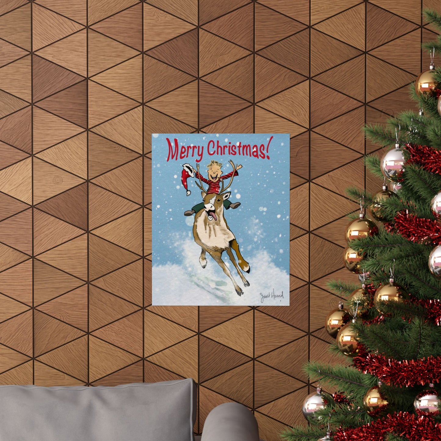 Poster "Merry Christmas - Reindeer" art by Janet Hoard