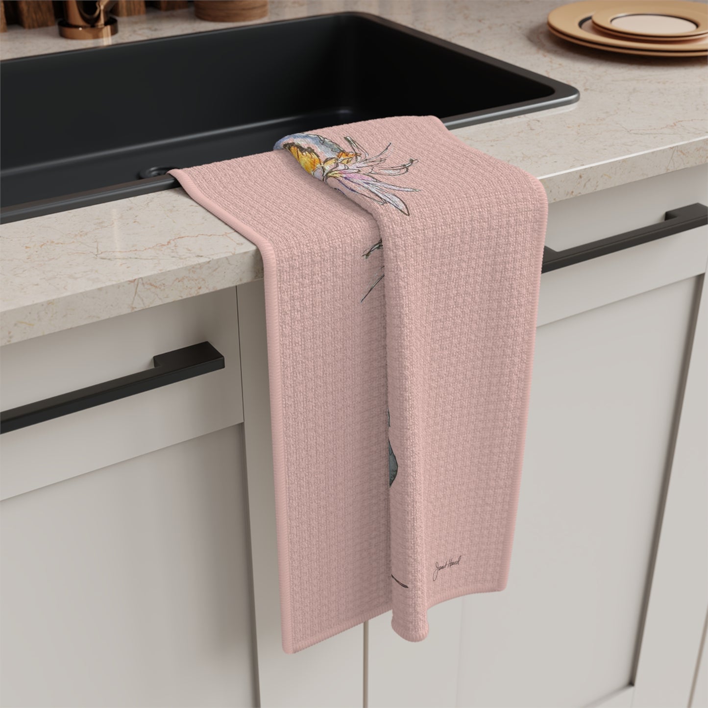 Tea Towel Microfiber "Salty Birds-Pink" art by Janet Hoard
