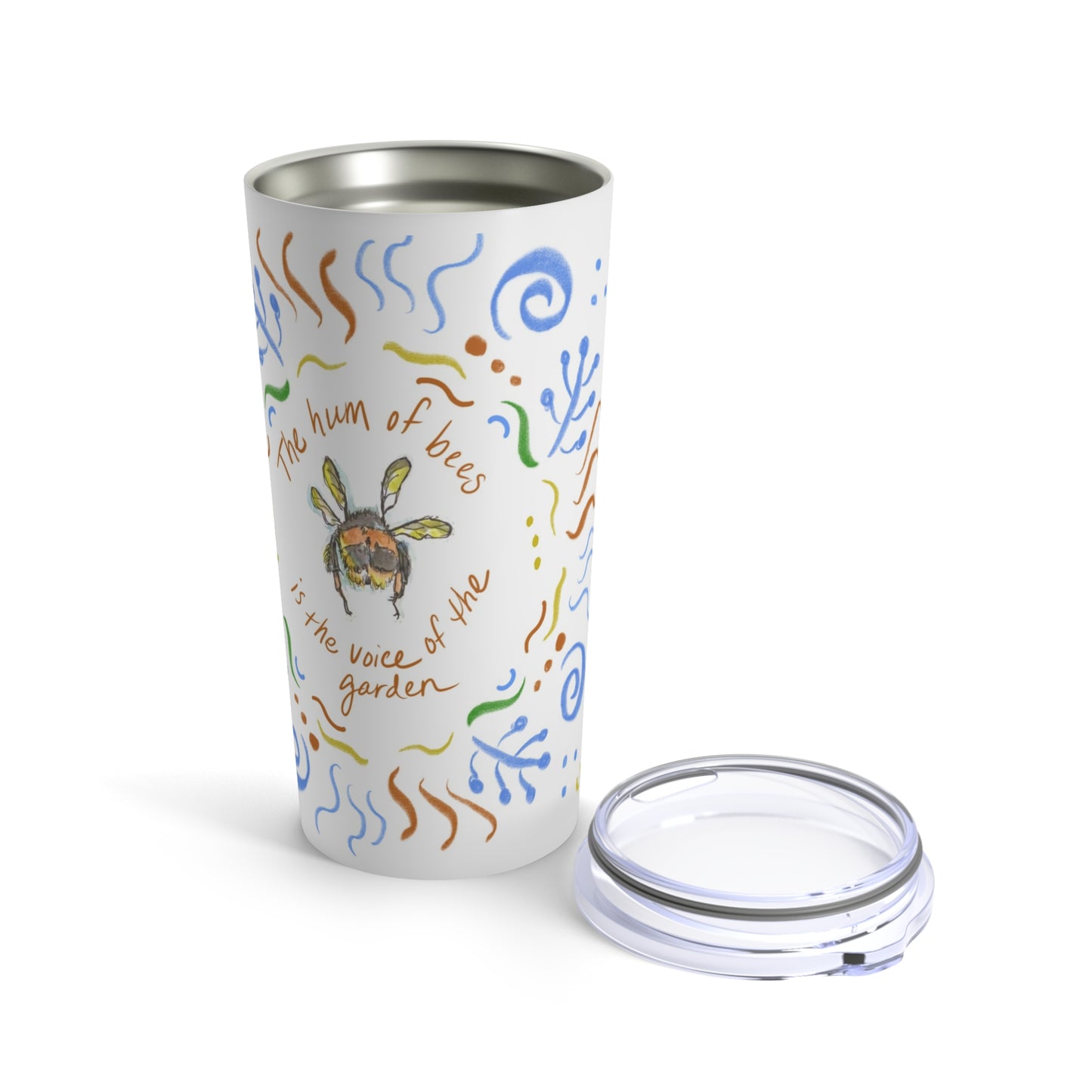 Tumbler 20oz "Hum of Bees" with handmade art by Janet Hoard