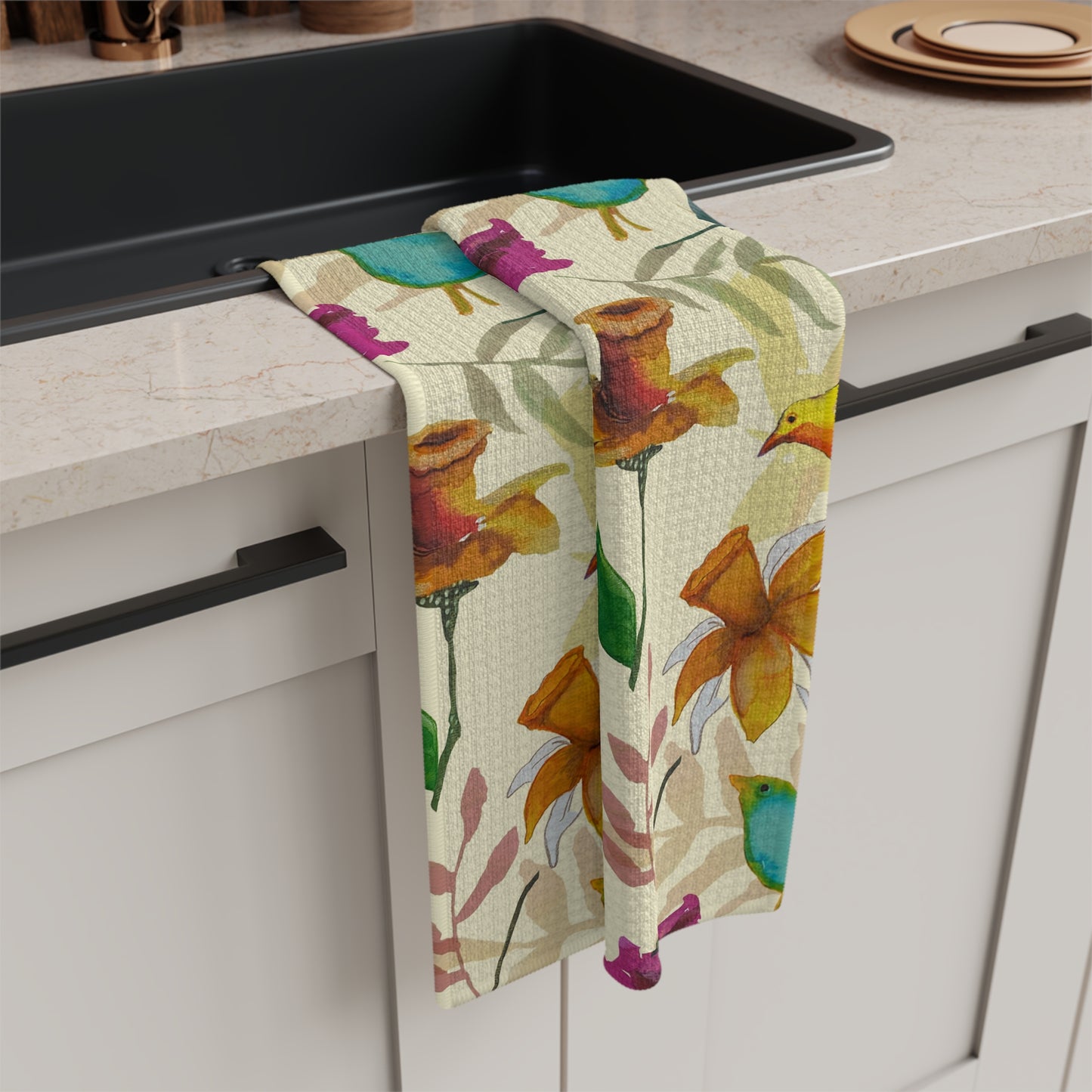 Kitchen Towel Microfiber "Feather & Bloom" art by Janet Hoard