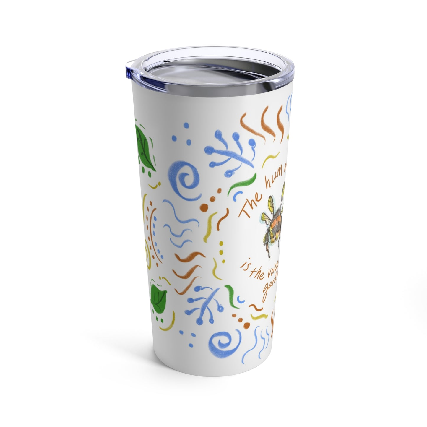 Tumbler 20oz "Hum of Bees" with handmade art by Janet Hoard