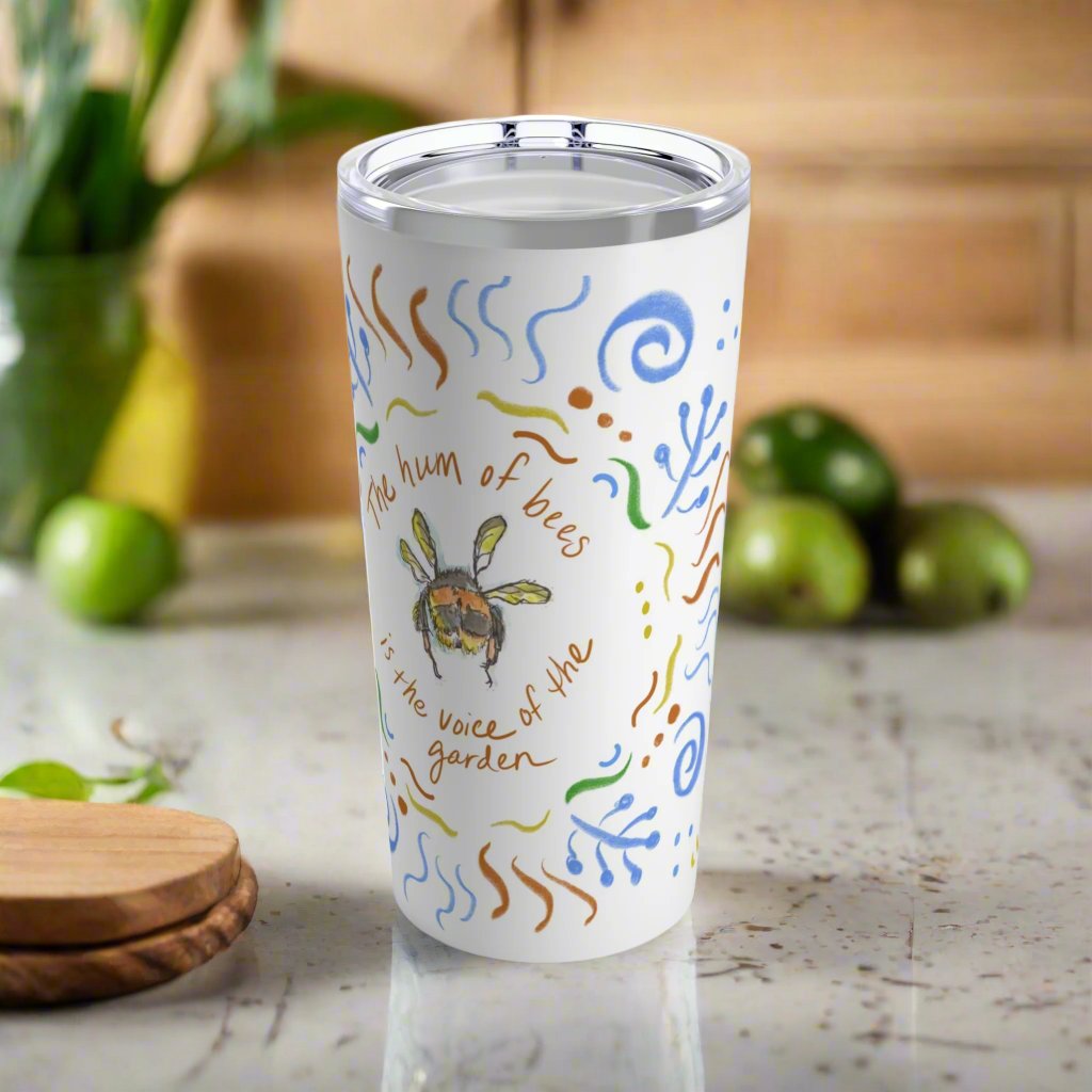 Tumbler 20oz "Hum of Bees" with handmade art by Janet Hoard