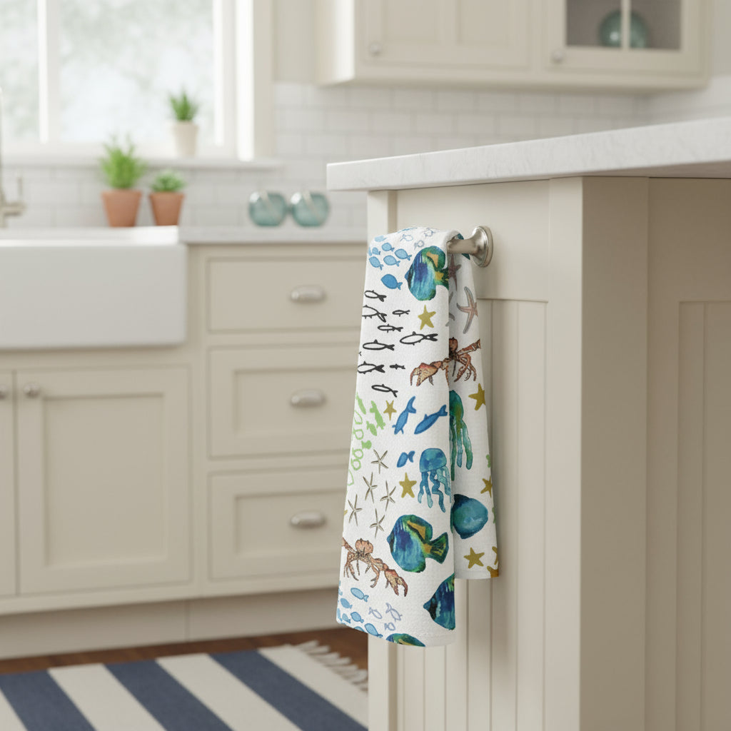Kitchen Towel Microfiber "Underwater Academy" art by Janet Hoard
