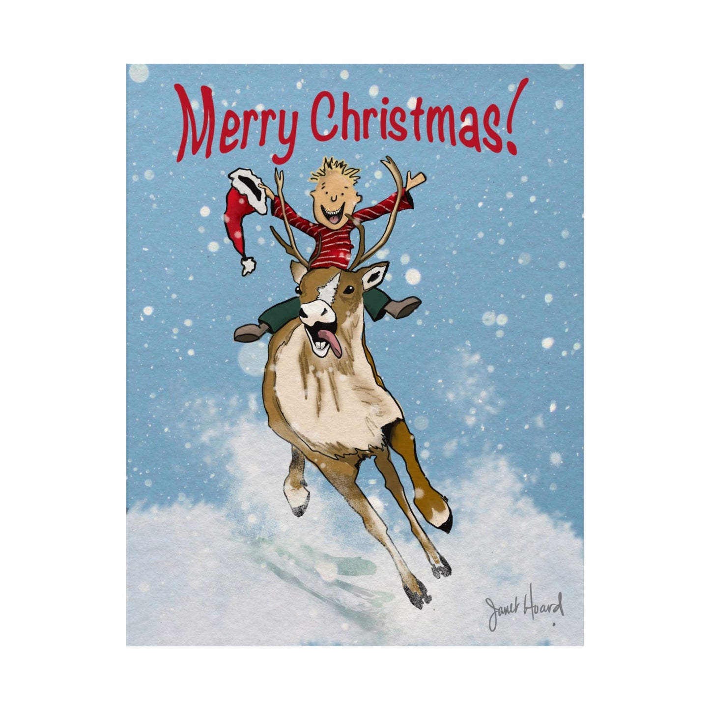 Poster "Merry Christmas - Reindeer" art by Janet Hoard