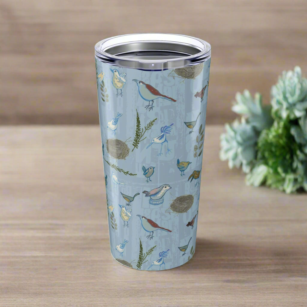 20oz Tumbler "Cackle of Birds-Blue" by Janet Hoard