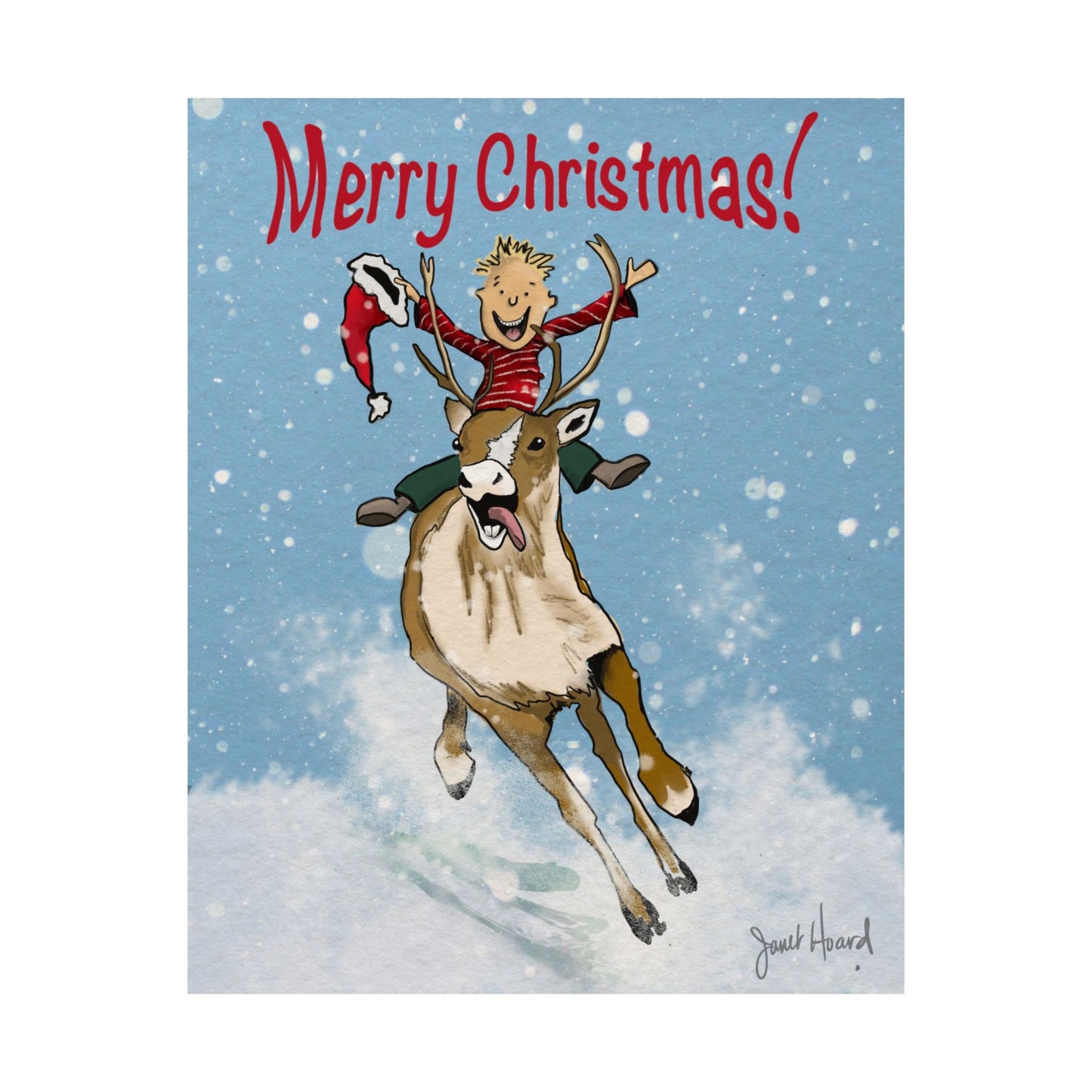 Poster "Merry Christmas - Reindeer" art by Janet Hoard