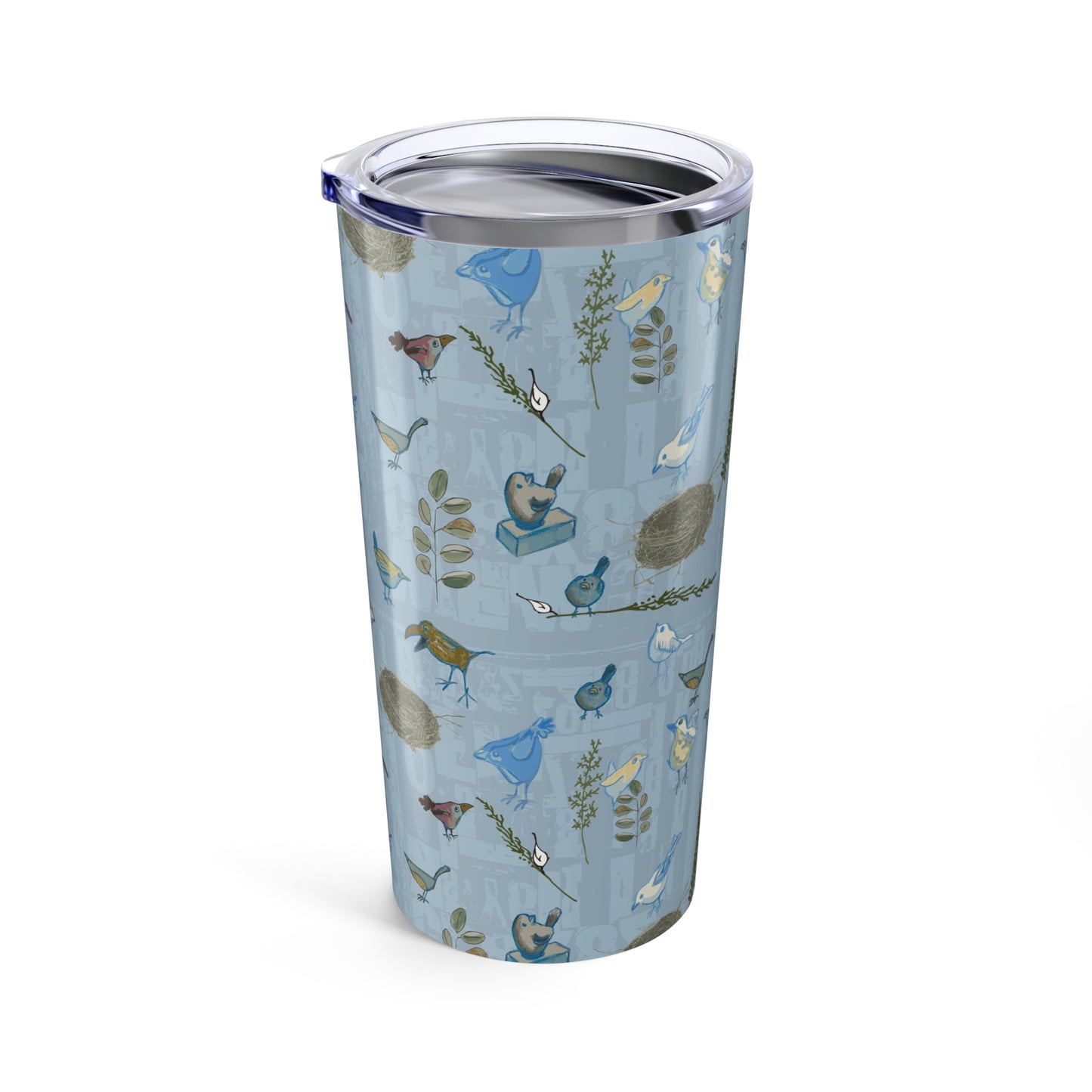 20oz Tumbler "Cackle of Birds-Blue" by Janet Hoard