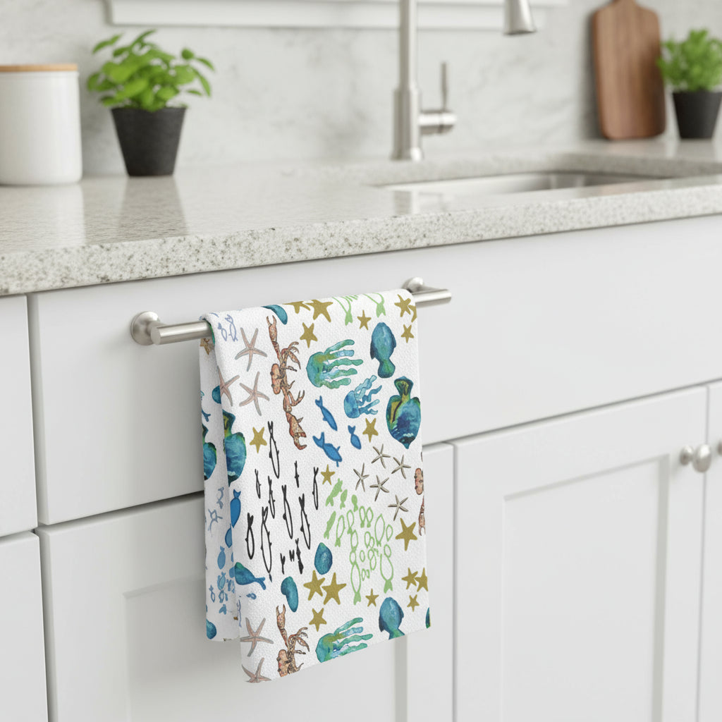 Kitchen Towel Microfiber "Underwater Academy" art by Janet Hoard