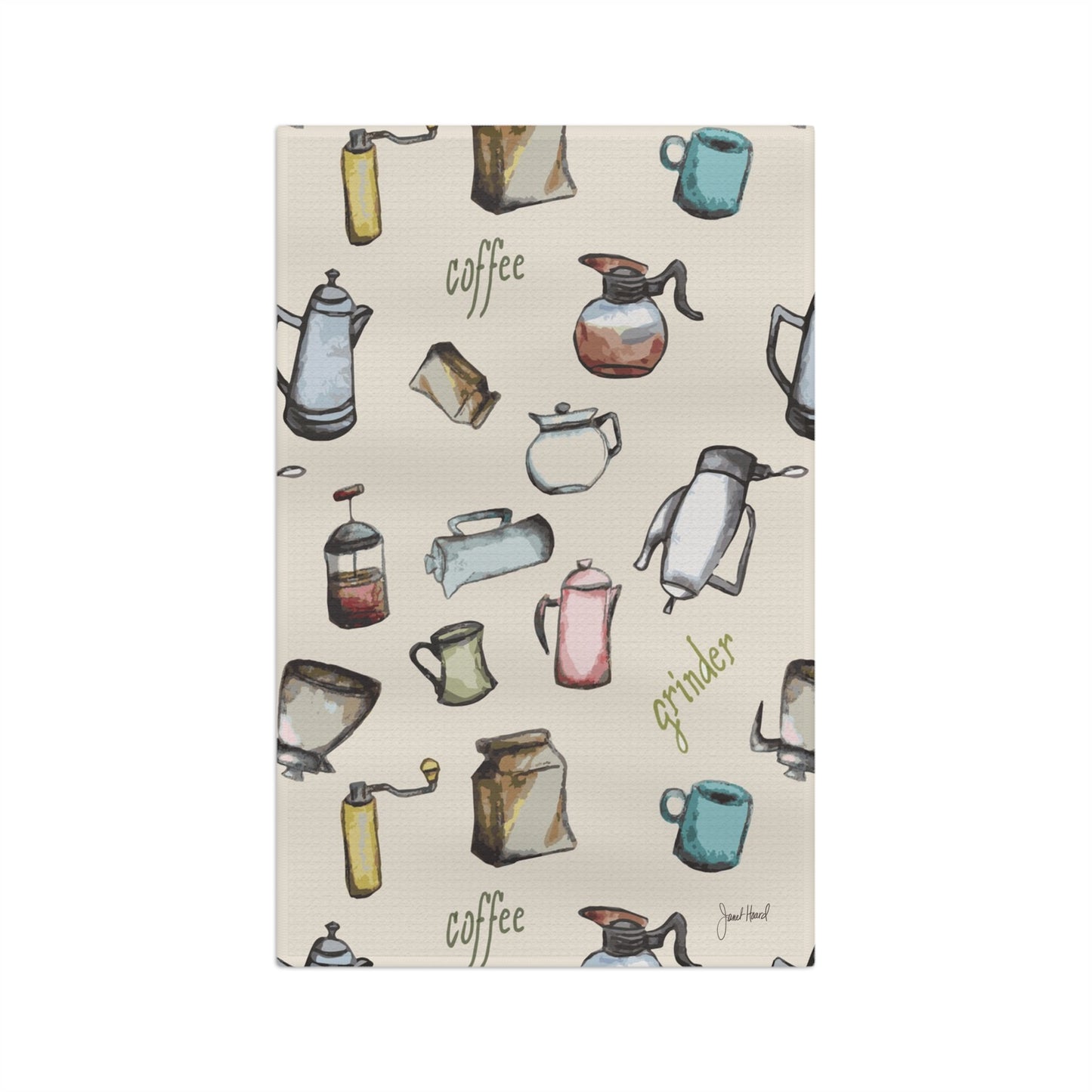 Tea Towel Microfiber "Coffee Grinder" art by Janet Hoard