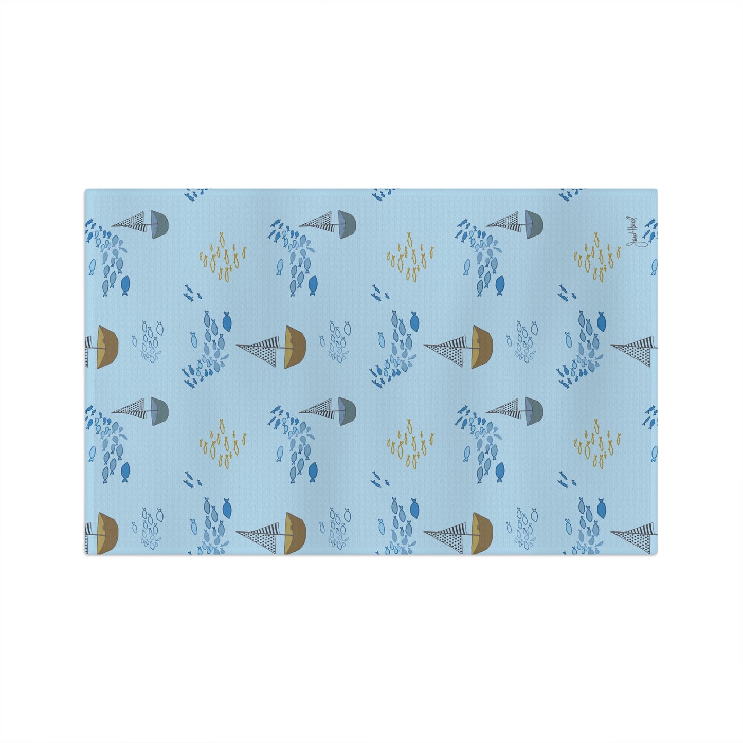 Tea Towel Microfiber "Sailaway Sailboats - Blue" art by Janet Hoard