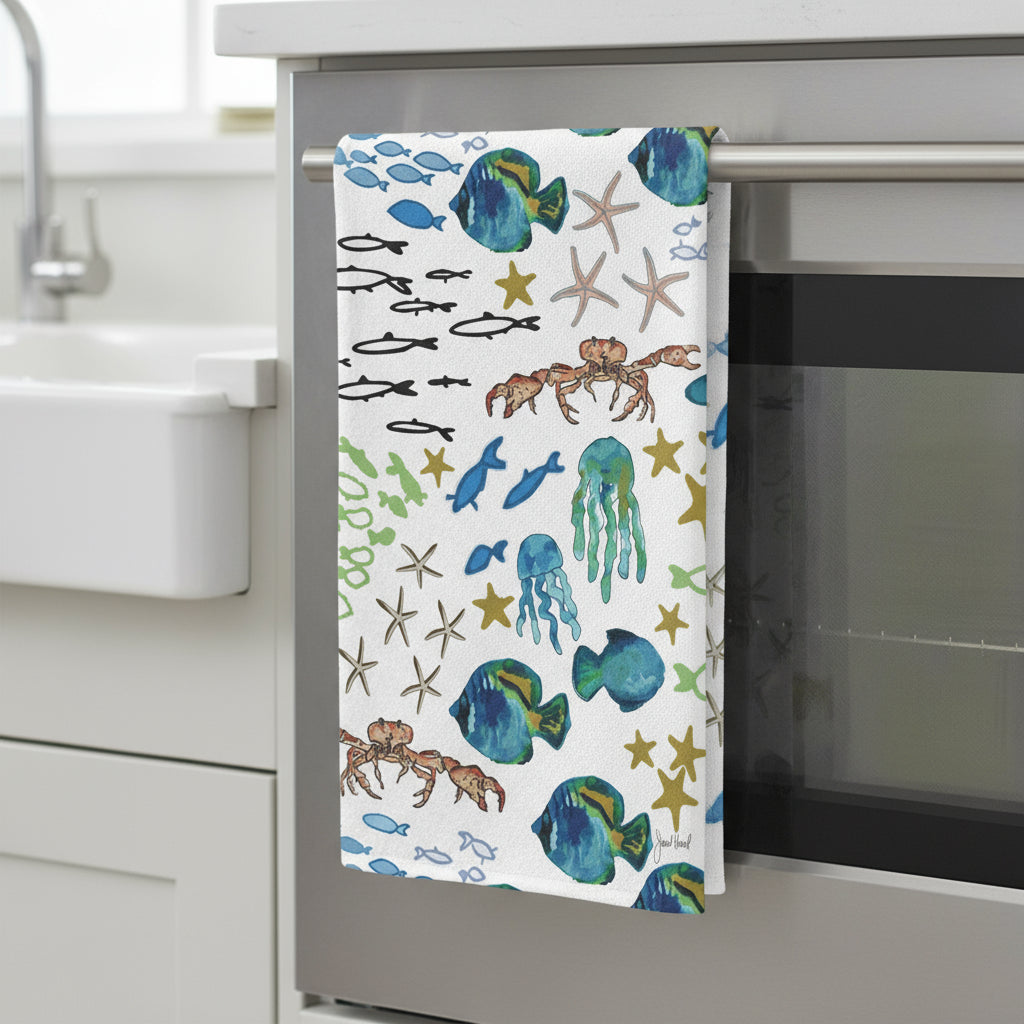 Kitchen Towel Microfiber "Underwater Academy" art by Janet Hoard