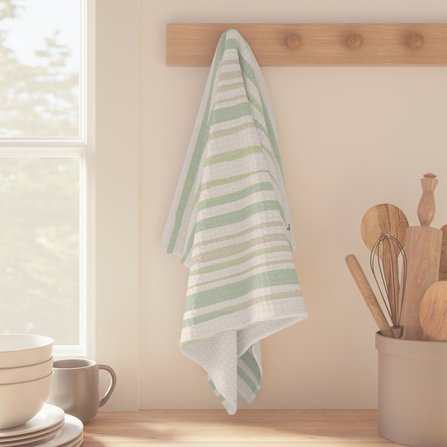 Kitchen Towel Microfiber "Muted Greens" art by Janet Hoard