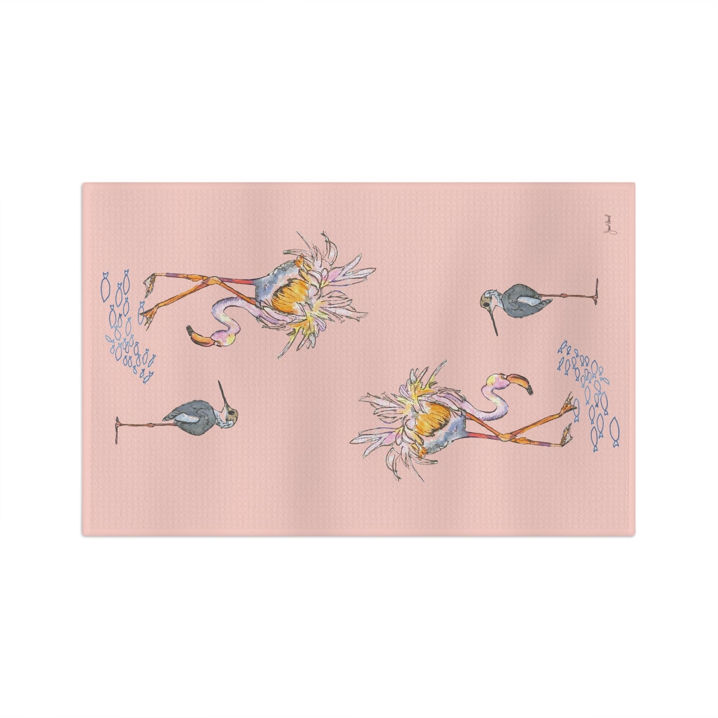 Tea Towel Microfiber "Salty Birds-Pink" art by Janet Hoard