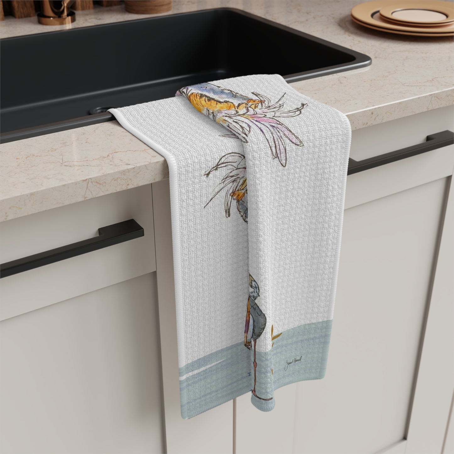 Tea Towel Microfiber "Salty Birds" art by Janet Hoard