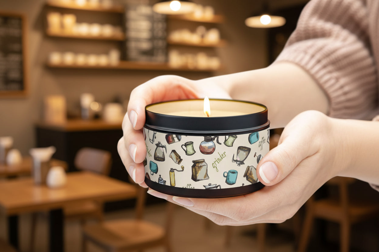Coffee Scented Tin Candle | Coffee Grinder Art | Cozy Kitchen Decor