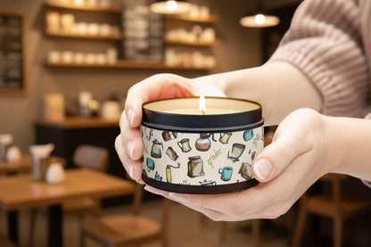Coffee Scented Tin Candle | Coffee Grinder Art | Cozy Kitchen Decor