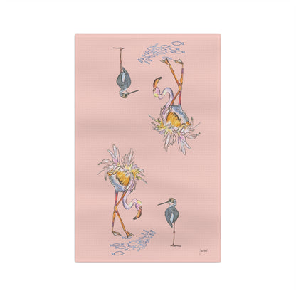 Bird Kitchen Towel | Pink Coastal Watercolor Design