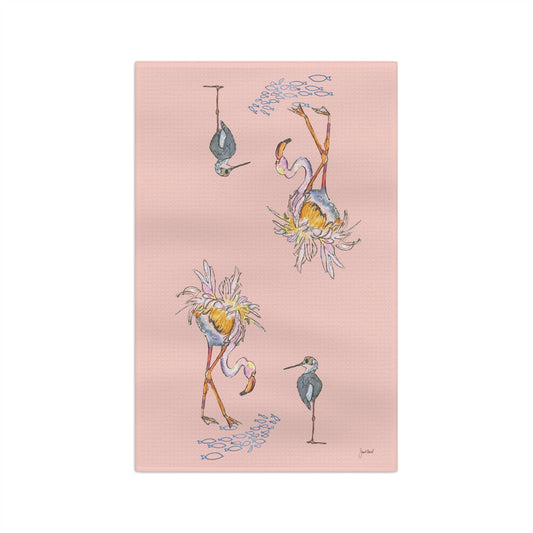 Bird Kitchen Towel | Pink Coastal Watercolor Design