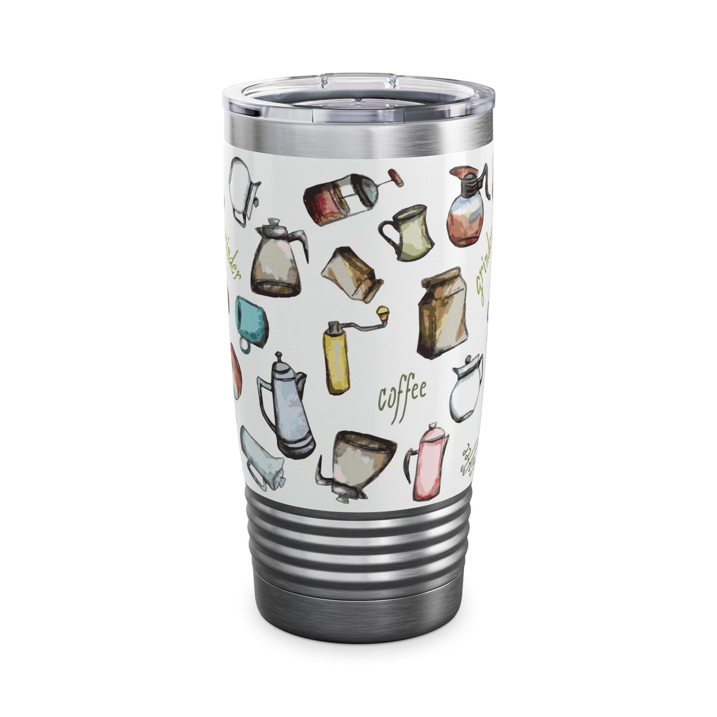 Ringneck Tumbler 20oz "Coffee Grinder White Collection" Art by Janet Hoard