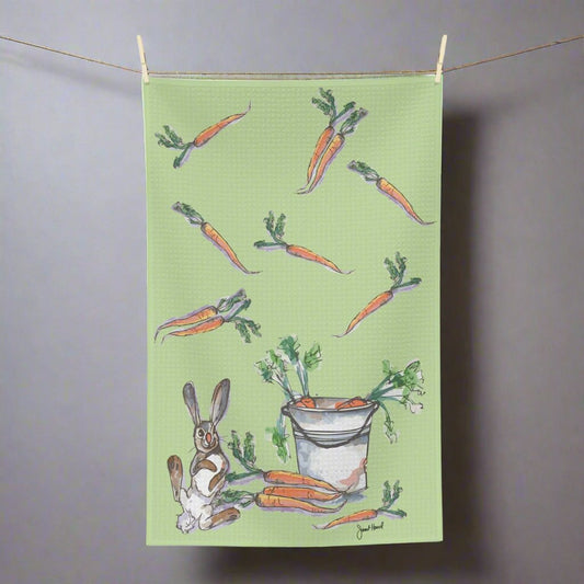 Tea Towel Microfiber "Rabbit Season" art by Janet Hoard