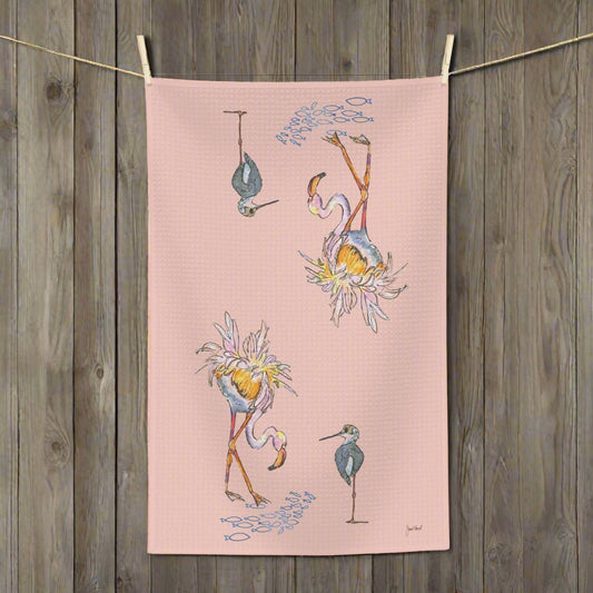 Tea Towel Microfiber "Salty Birds-Pink" art by Janet Hoard