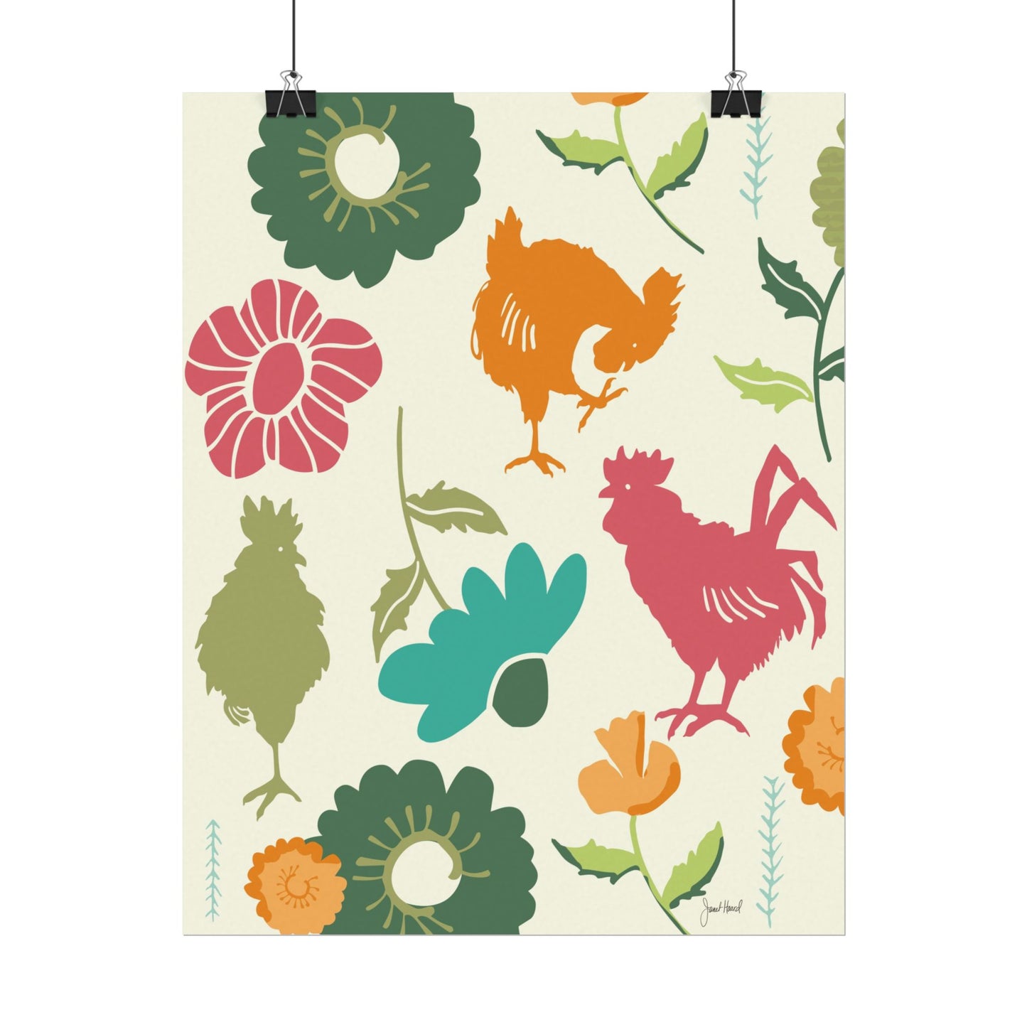 Across the Fence Wall Art | Whimsical Farmhouse Animal Botanical Print