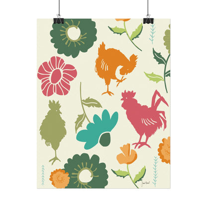 Across the Fence Wall Art | Whimsical Farmhouse Animal Botanical Print