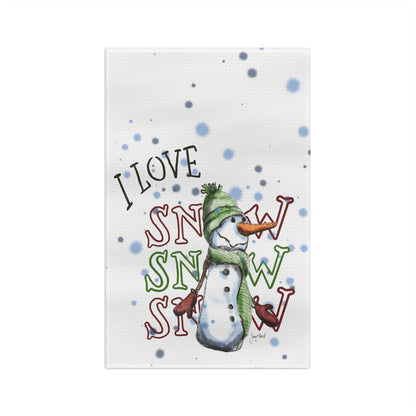 I Love Snow Kitchen Towel | Winter Snowman Decor