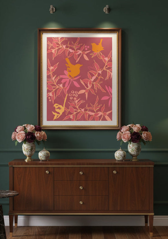 Canopy Coral Wall Art | Warm Tropical Botanical Watercolor Print