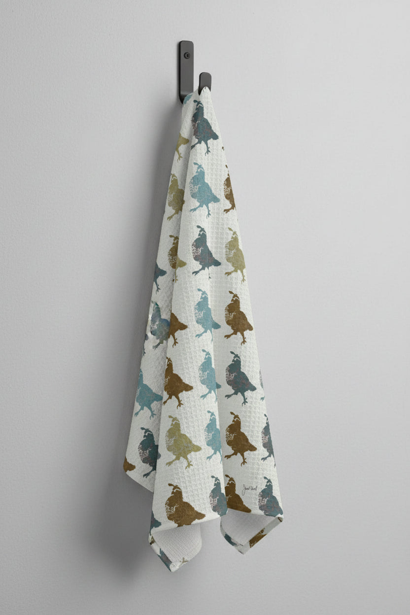 Quail Study Kitchen Towel | Earthy Woodland Kitchen Decor