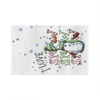 I Love Snow Kitchen Towel | Winter Snowman Decor