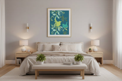 Canopy Lagoon Wall Art | Botanical Watercolor Leaf Print in Teal and Green