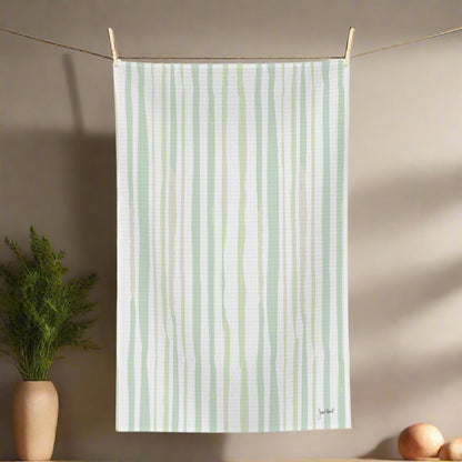 Green Stripe Kitchen Towel | Muted Greens Microfiber
