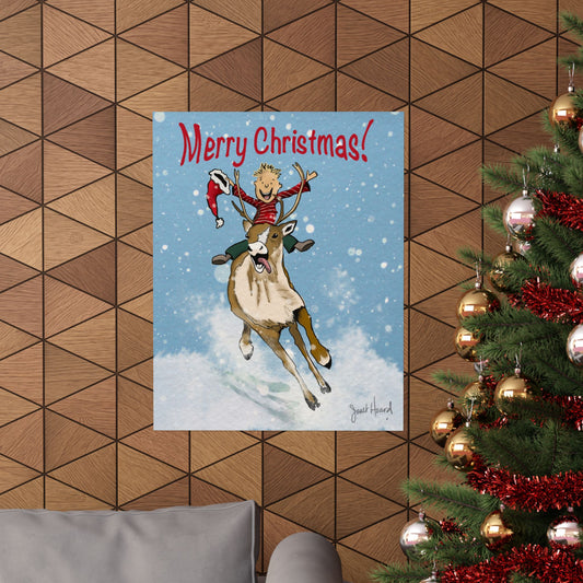 Poster "Merry Christmas - Reindeer" art by Janet Hoard