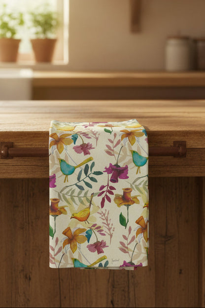 Floral Bird Kitchen Towel | Feather & Bloom Design