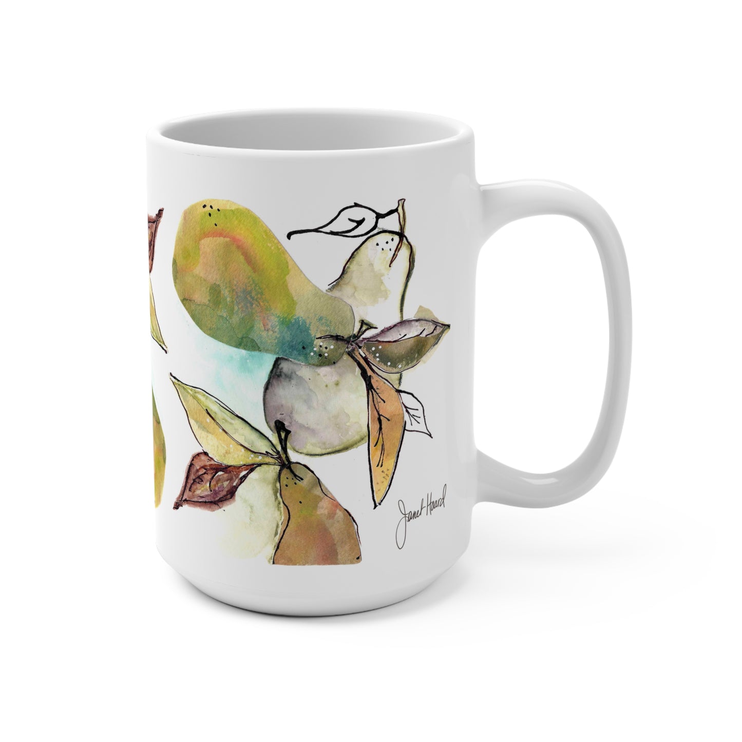 Larger Mug 15oz "Watercolor Pears" art by Janet Hoard