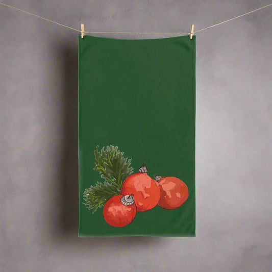 Hand Towel "Red Ornaments" art by Janet Hoard