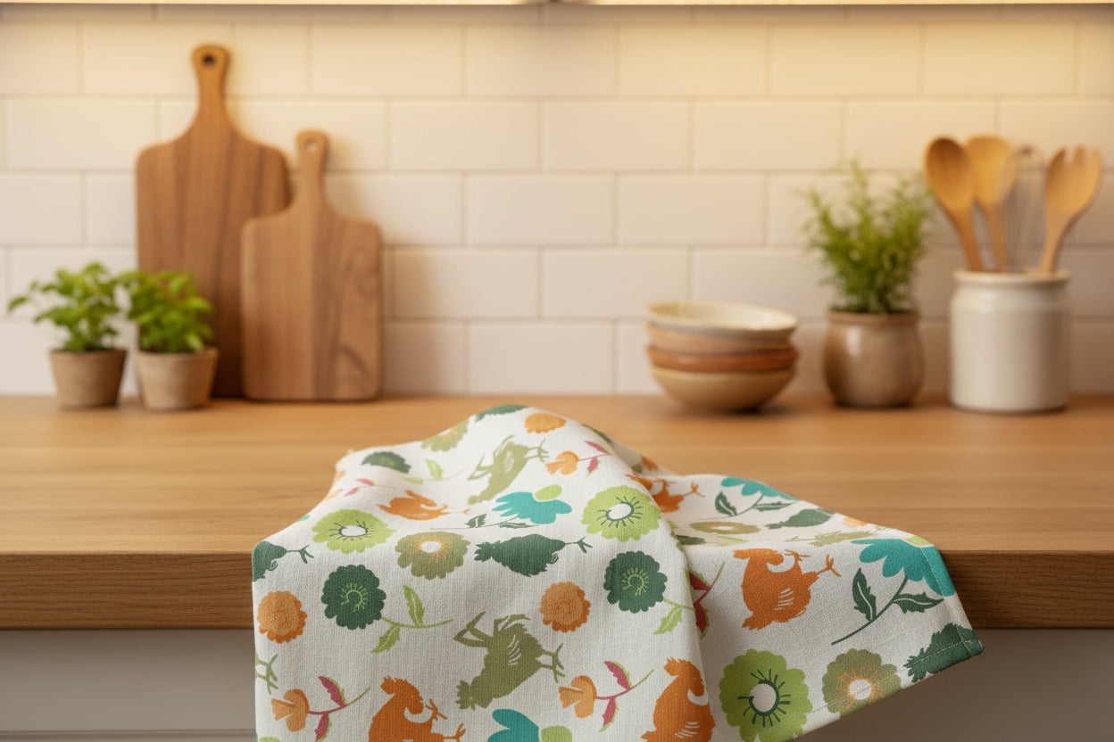 Farmhouse Rooster Kitchen Towel | Microfiber Kitchen Towel | Floral Chicken Design