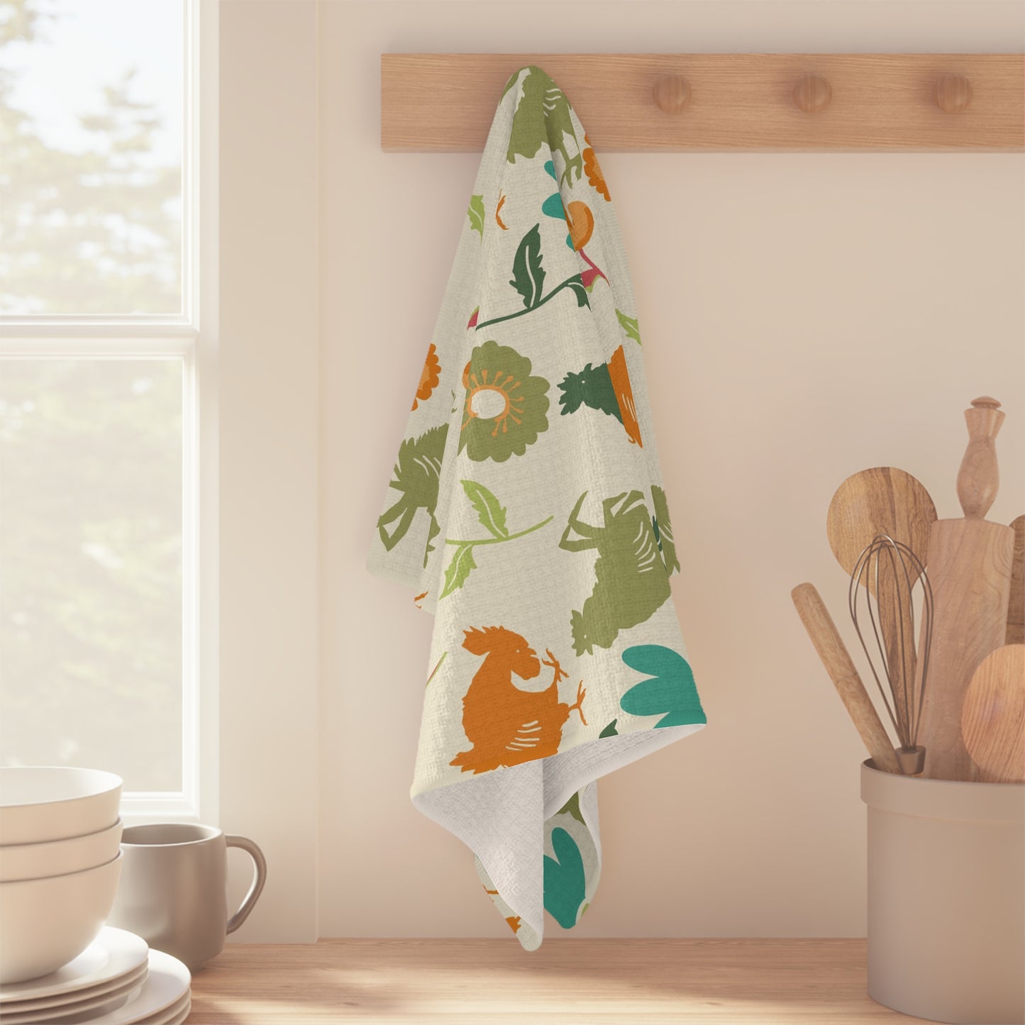 Farmhouse Rooster Kitchen Towel | Microfiber Kitchen Towel | Floral Chicken Design