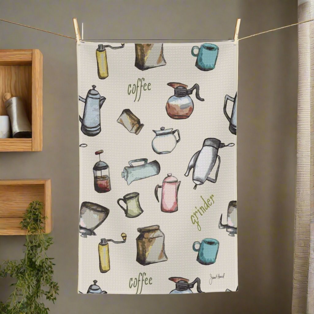 Tea Towel Microfiber "Coffee Grinder" art by Janet Hoard