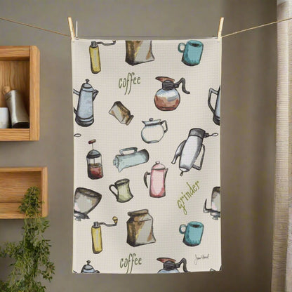 Coffee Grinder Kitchen Towel | Coffee Lover Decor