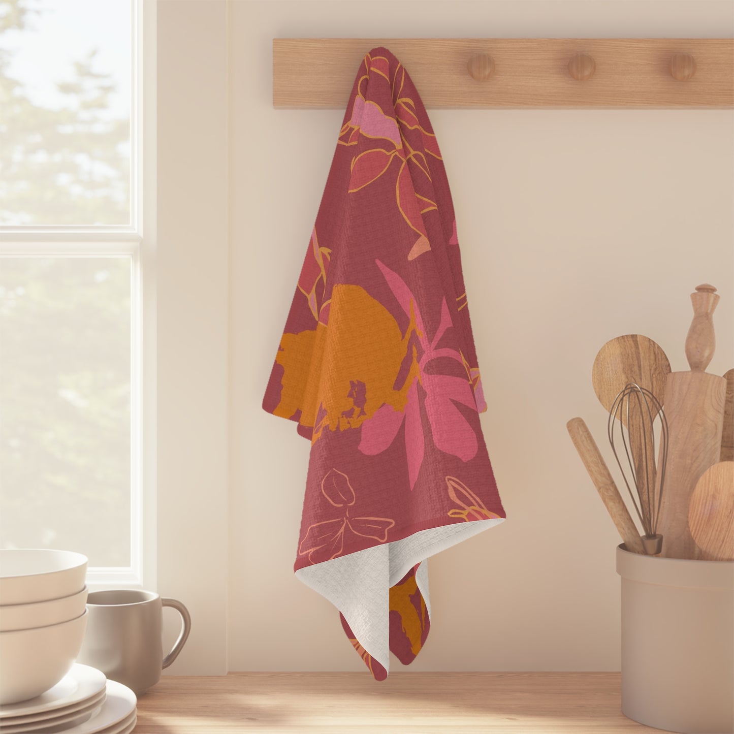 Canopy Coral Kitchen Towel | Tropical Floral Botanical Decor