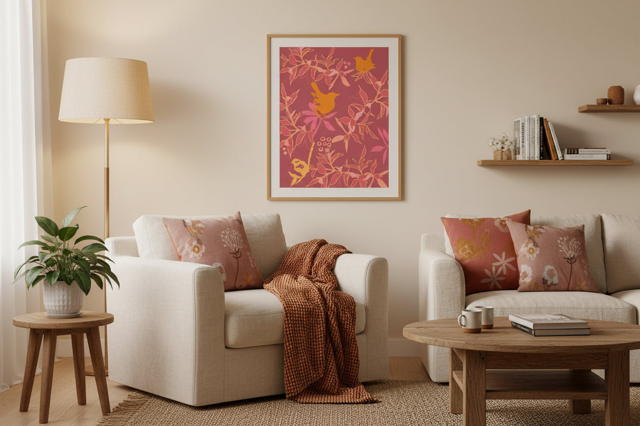 Canopy Coral Wall Art | Warm Tropical Botanical Watercolor Print